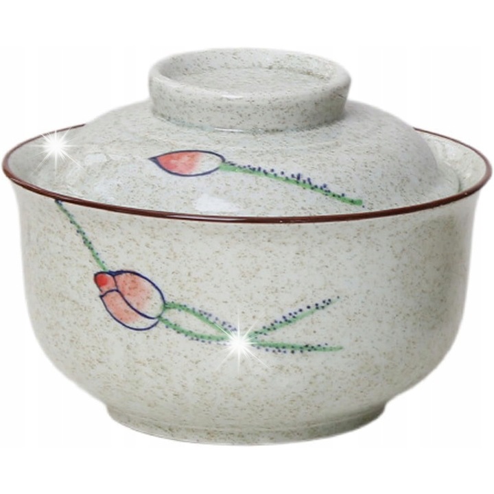 Bol ceramic pentru ramen cu capac, 800ml, design japonez, 16,5x8,5cm