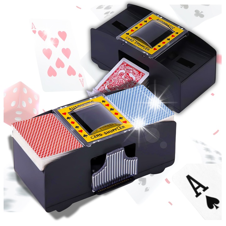 Set tasator de carti pentru poker, 2 sloturi, alimentare cu 4 baterii AA, portabil