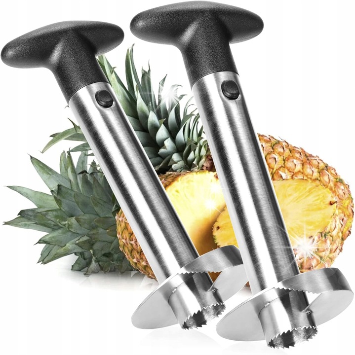 Cutit pentru ananas, 3 in 1, din inox, argintie si neagra, 24x8cm
