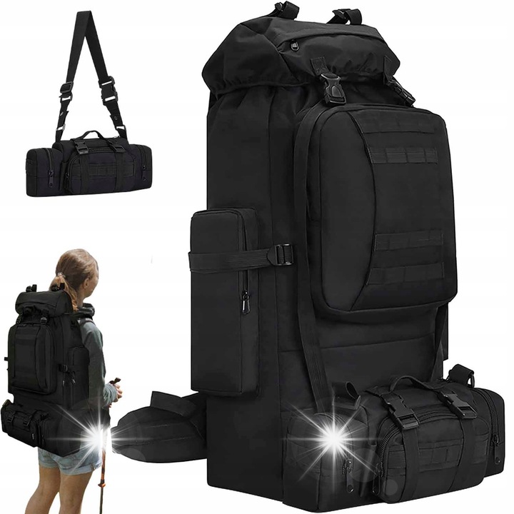 Rucsac turistic 100l, capacitate mare, pentru excursii montane, negru
