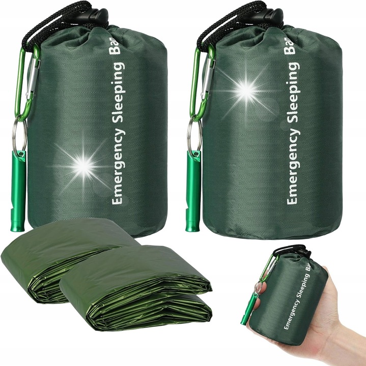 Комплект от 2 спални чувала, зелен, 200x120см, с карабинер