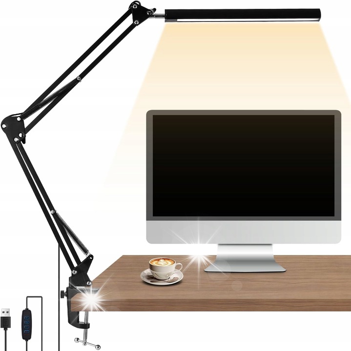 Lampa birou LED cu clip, Zaxiva, design modern, neagra, 14x41x4,5cm