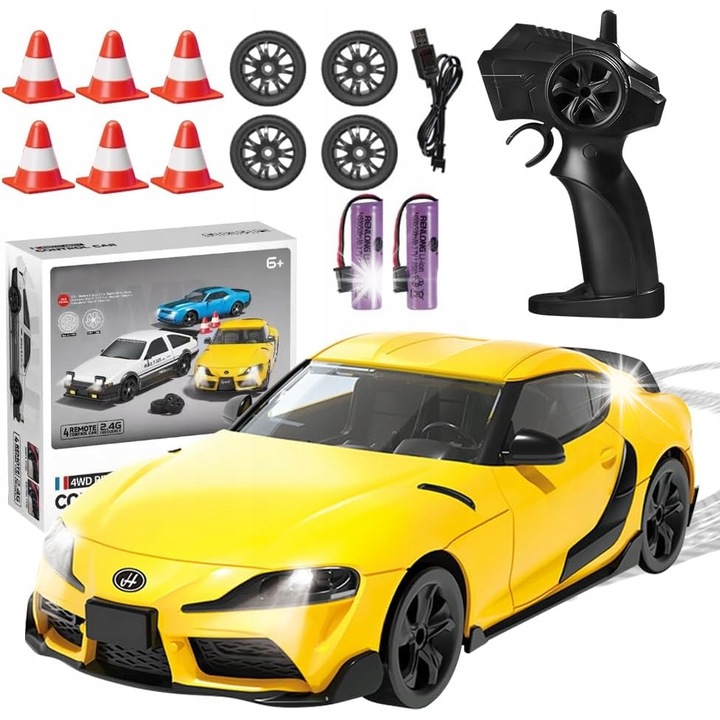 Masinuta de drift RC 1:24 4WD 18 km/h, negru-argintiu, 2 acumulatori, 50 min joaca