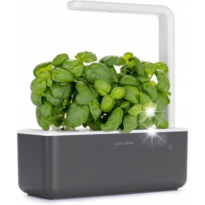 Gradina inteligenta Click and Grow Smart Garden 3, 3 capsule busuioc, grafit, 30x12x21-47cm