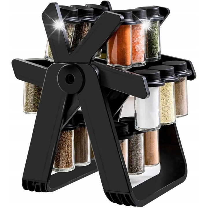 Organizator rotativ pentru condimente, 18 recipiente, negru, 29x21x25cm