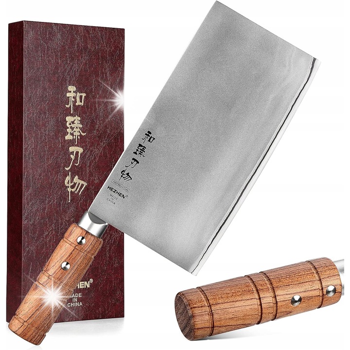 Tocator de bucatarie, otel, 58-60 HRC, maner din lemn Padauk, multifunctional