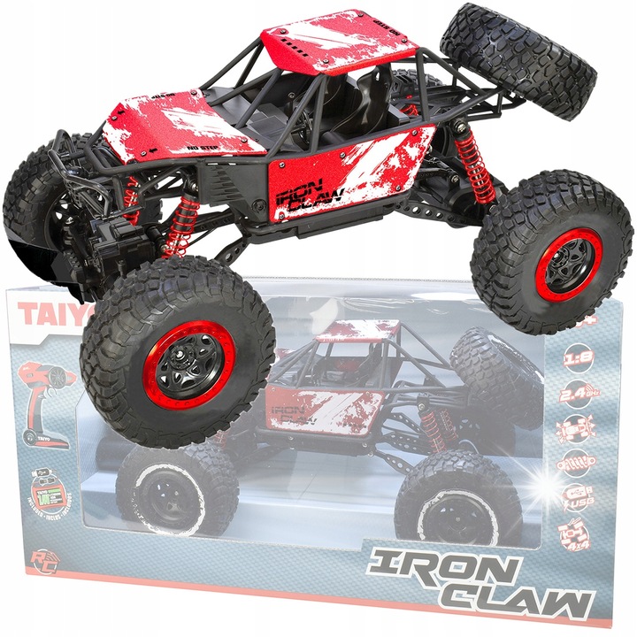 Masinuta R/C, model Iron Claw, 4x4, rosu, 53x28x23cm, set cu acumulator Li-Ion 7.4V si incarcare USB