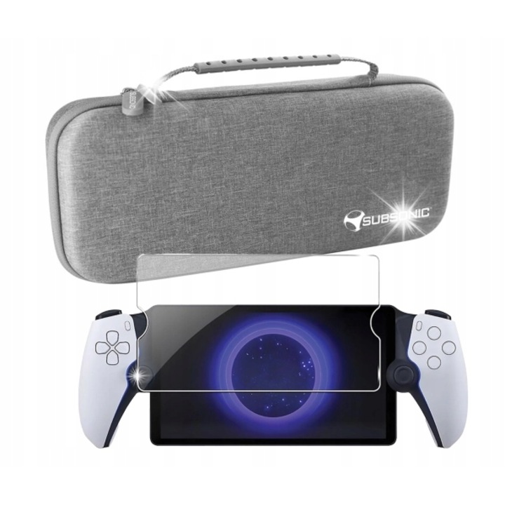 Etui pentru console, Subsonic, set cu sticla securizata si servetel de curatare, gri
