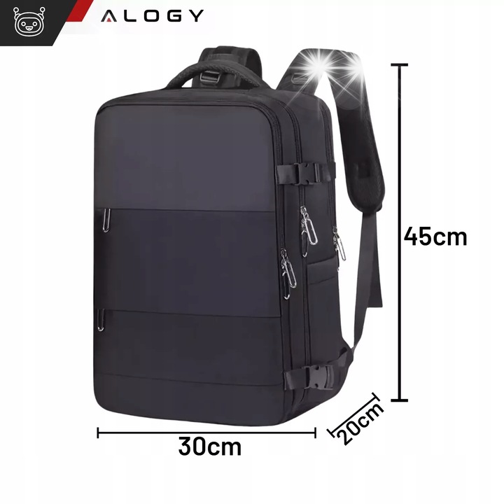 Rucsac laptop unisex Alogy, calatorie, 27L, impermeabil, 45x30x20cm, negru
