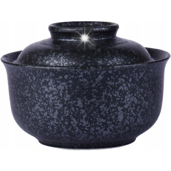 Bol ceramic pentru ramen cu capac, 800ml, design japonez, 16,5x8,5cm