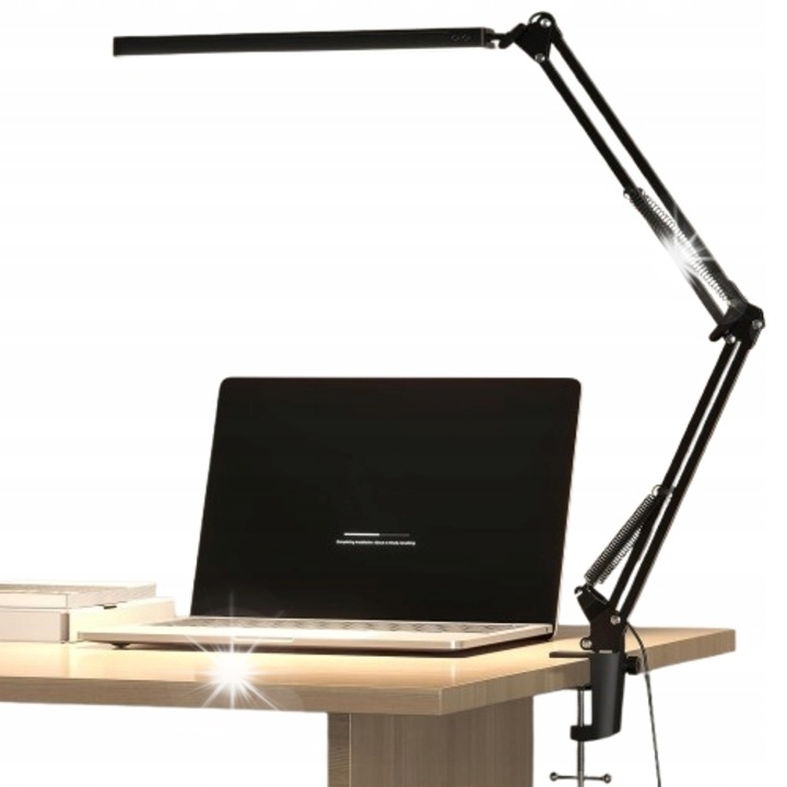 Lampa de birou LED Meltrck, neagra, 1200 lumeni, 5 temperaturi de culoare, 11 niveluri de intensitate, montaj cu clip