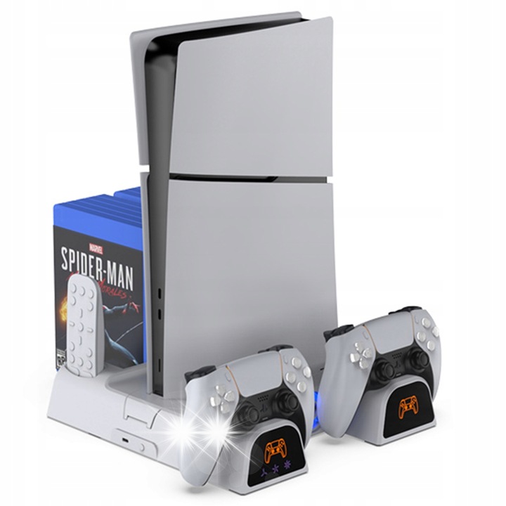 Statie de incarcare PS5, racire eficienta, iluminare RGB, incarcare pentru doua controlere, USB tip C