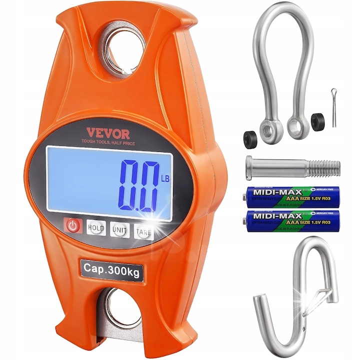 Cantar electronic suspendat, VEVOR, 0.15-300kg, precizie 0.05kg, display LCD, design compact