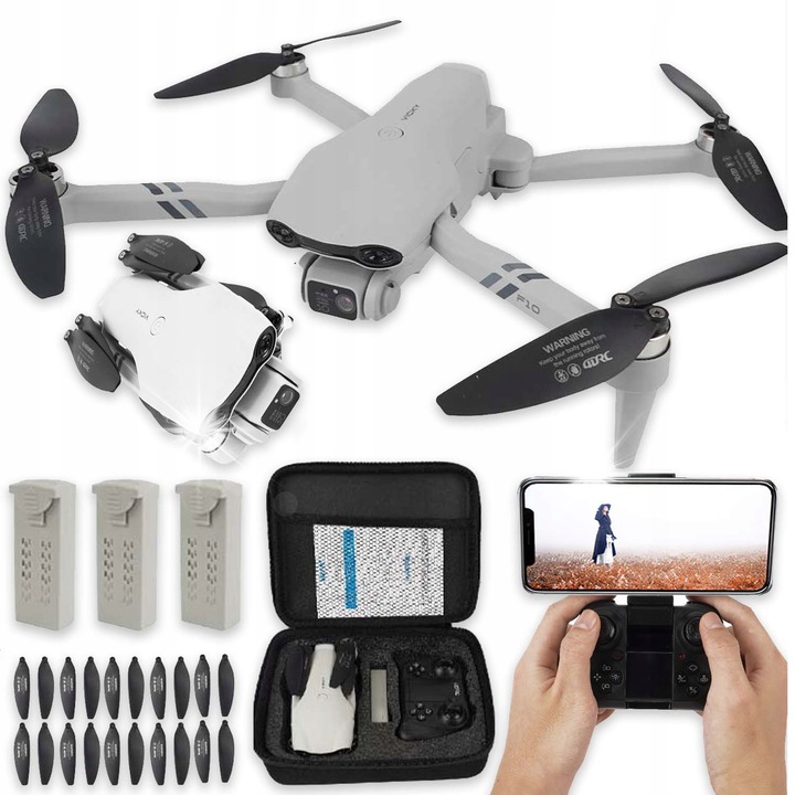 Drona F10, 2 camere, WiFi HD, 200m, 3 baterii 1.6Ah