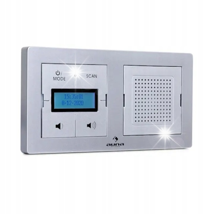 Radio digital subtire DAB+ cu Bluetooth Auna, argintiu, dimensiuni 5x4x5cm