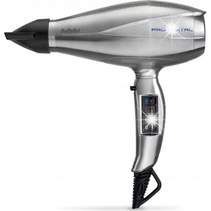 Сешоар BaByliss 6000E PRO DIGITAL, 2200W, сребрист/сив, комплект с 2 концентратора и дифузер