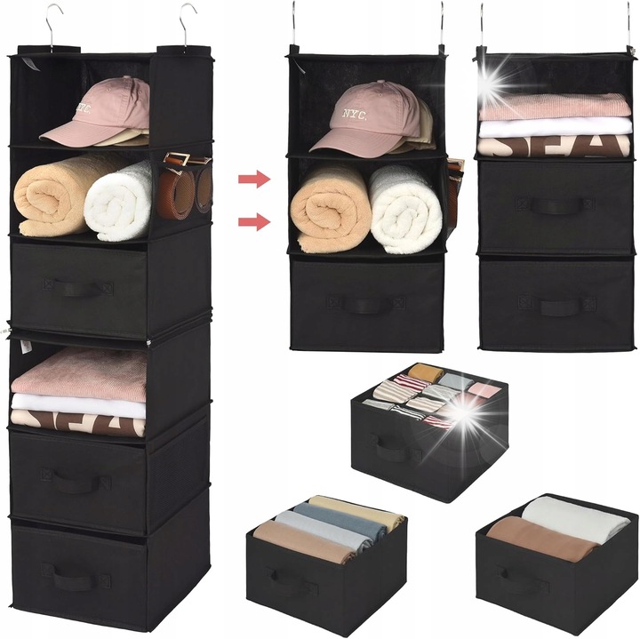 Organizer suspendat pentru haine, 6 polite, 4 buzunare laterale, 30,5x30,5x120cm