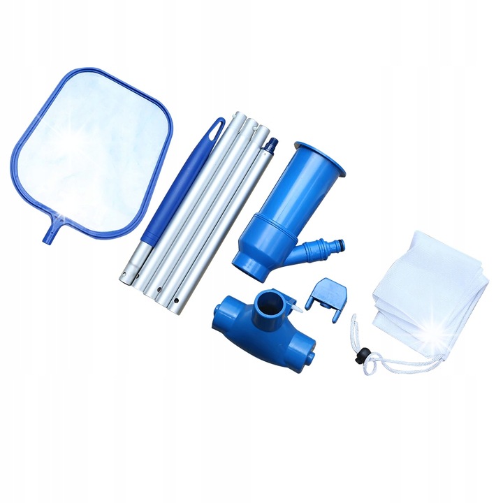 Set de curatare pentru piscine, aspirator cu filtru si plasa, albastru
