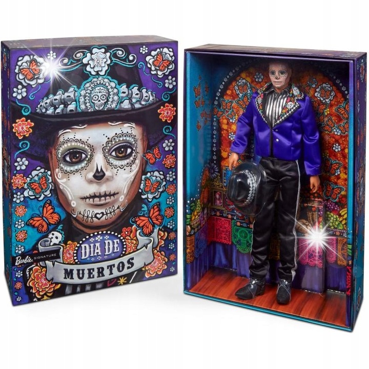 Колекционерска кукла Кен Dia De Muertos, Barbie Signature, 30 см, цветни детайли, комплект със стойка