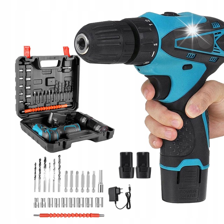 Masina de gaurit si insurubat, 12V, 2 acumulatori, set, multicolor