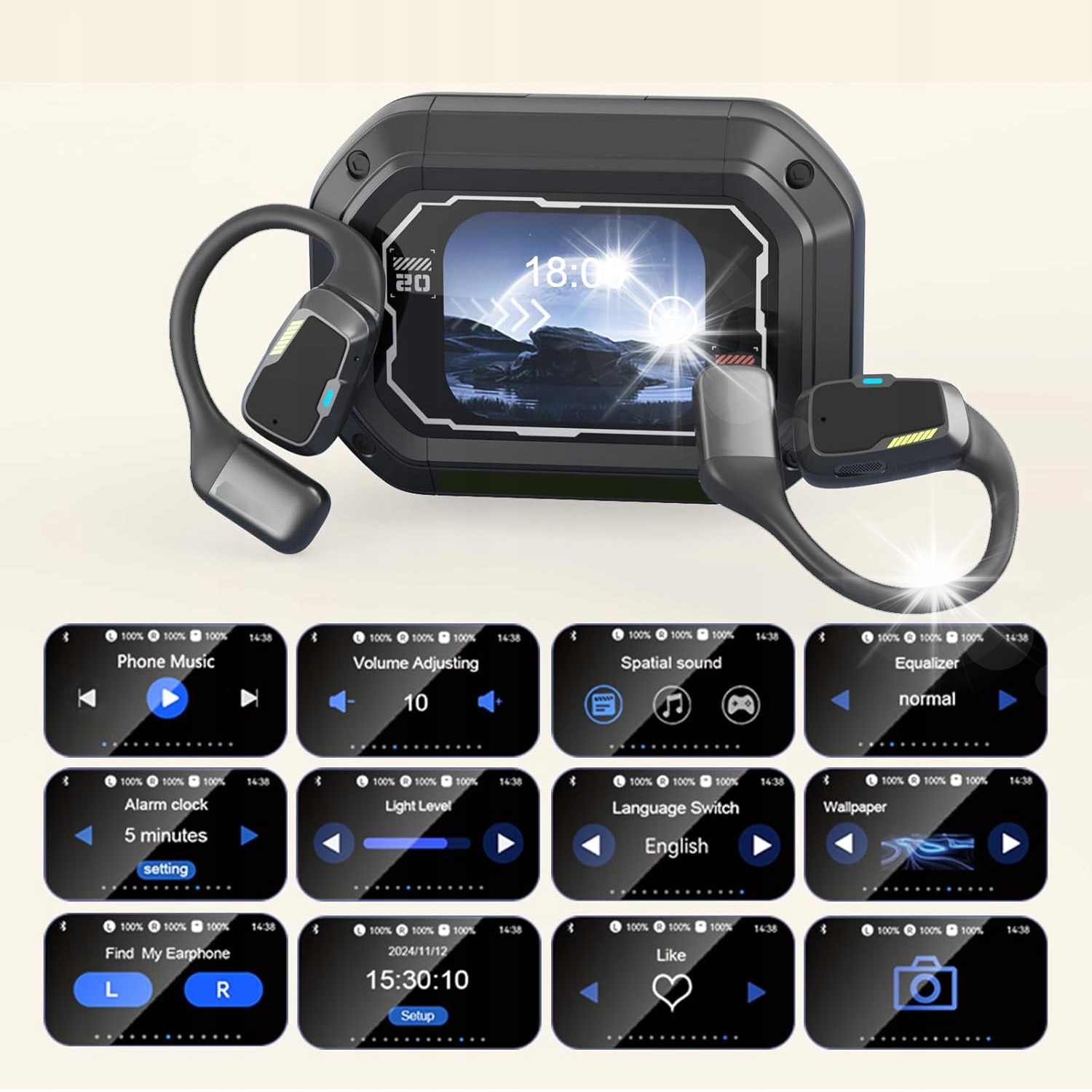 Casti Ai Casti wireless, traductor AI, 135 limbi, sunet stereo Hi-Fi, negru, set ...