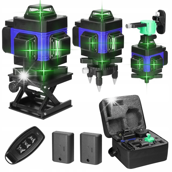 Лазерна нивела 4D, зелена, 25м, със статив, пълен комплект