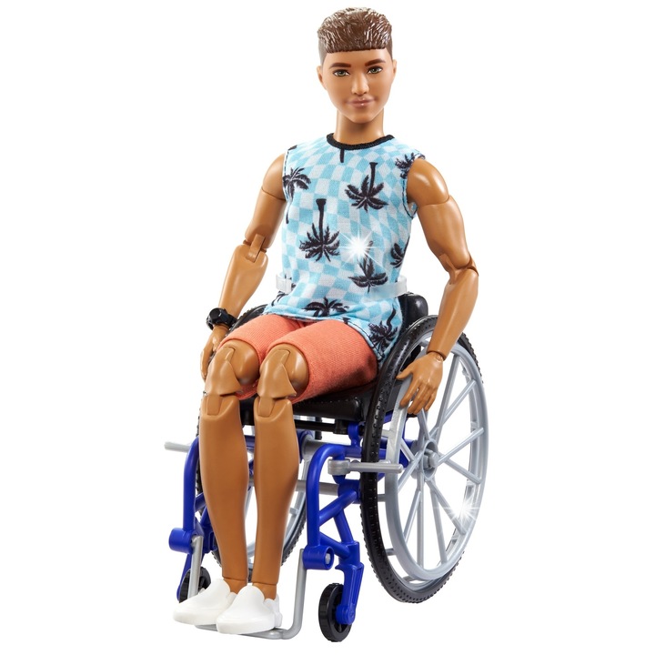 Ken baba kerekesszékben, Barbie, strandruha, 22 ponton mozgatható, többszínű