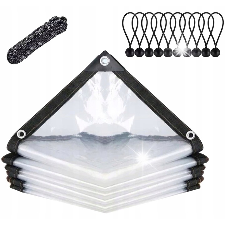 Prelata de gradina 2x2m, transparenta, waterproof, cu carlige si sfoara de montaj, pentru terasa sau gradina