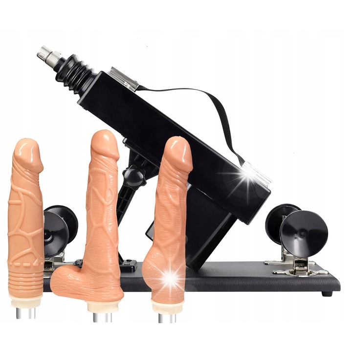 Секс машина, 420 движения/мин, 3 x дилдо, сива, 37x15x16cm