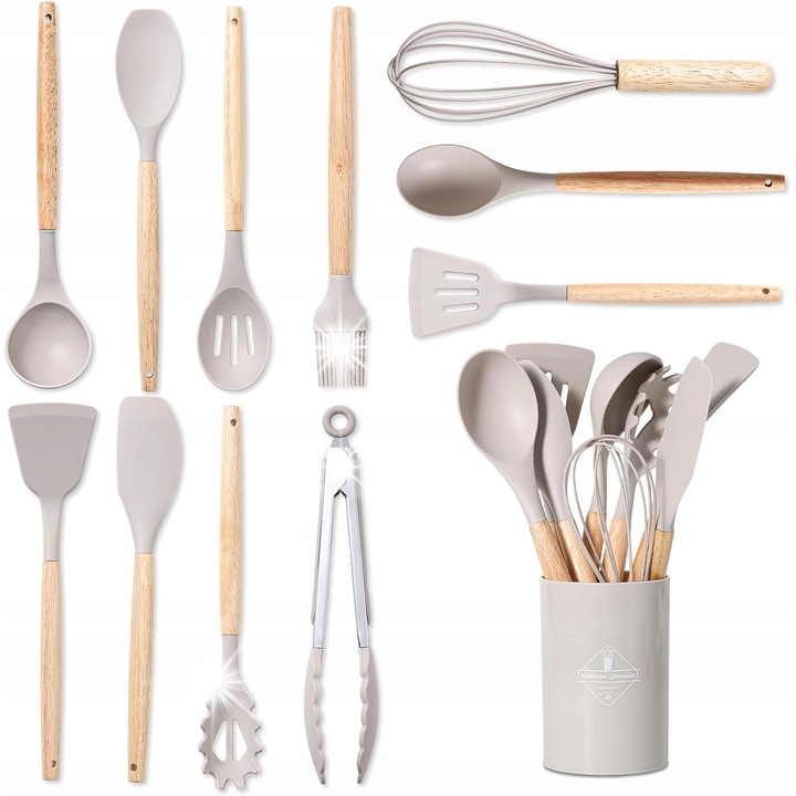 Комплект кухненски прибори от 12 части, силикон, издръжлив дизайн, лесен за почистване, многоцветен