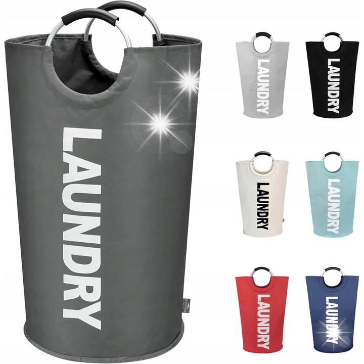 Cos pentru rufe, 90L, gri, 38x38x79cm, design pliabil