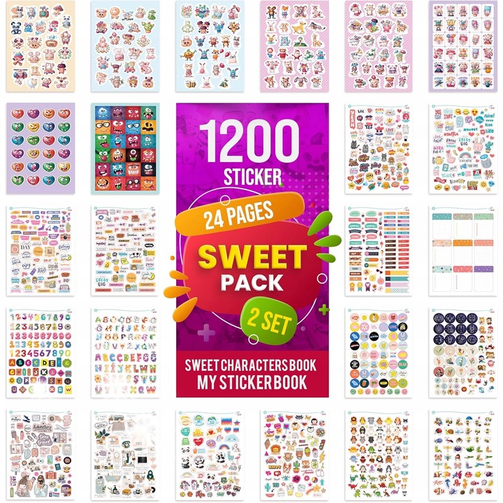Set 1200 stickere autocolante, diverse modele, colorate, 24 foi