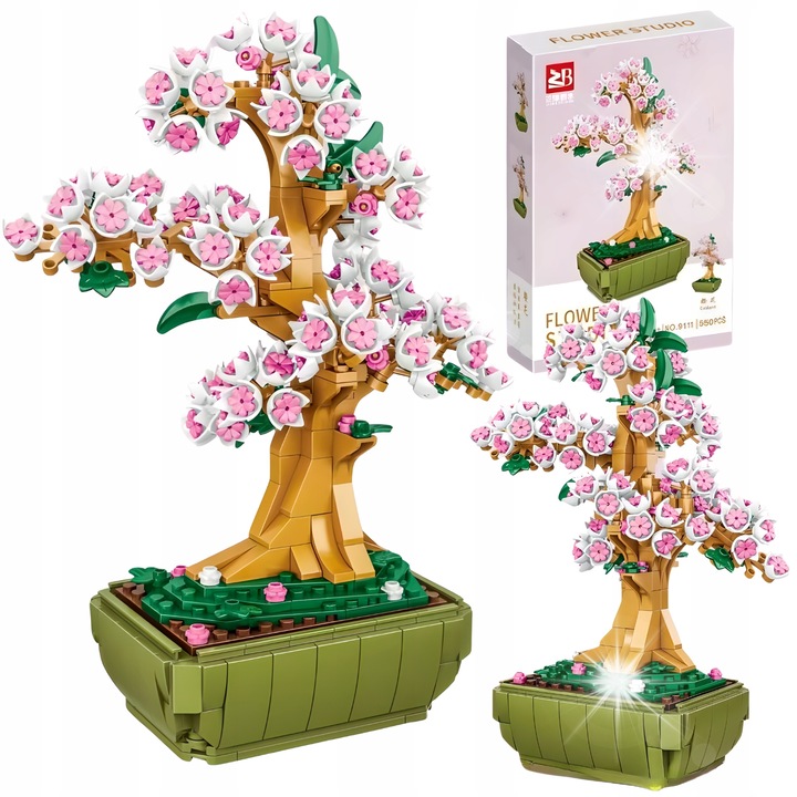 Set de constructie Klocki, 550 elemente, flori colorate, design creativ, pentru copii peste 6 ani