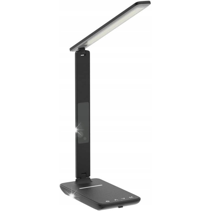 Lampa birou LED cu incarcare wireless, termometru, 38x12x17cm, neagra