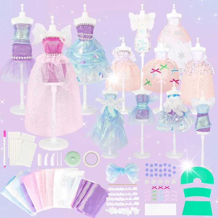 Set de creatie pentru design vestimentar, manechine, materiale, accesorii, 6+