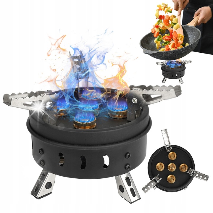 Bedee hordozható mini kályha, 11000 W, 5 égős, fekete, mérete 18x10x5 cm, EVA hordtáskával