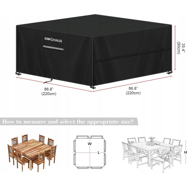 Husa pentru Mobilier de Gradina, 220x220x90cm, Neagra, Material Oxford 420D, Set cu Sac de Depozitare