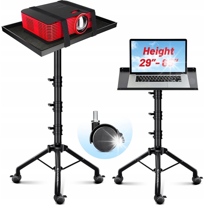 Stojak universal pentru proiector si laptop, inaltime reglabila 74-165 cm, structura metalica, rotite omnidirectionale 360, set complet