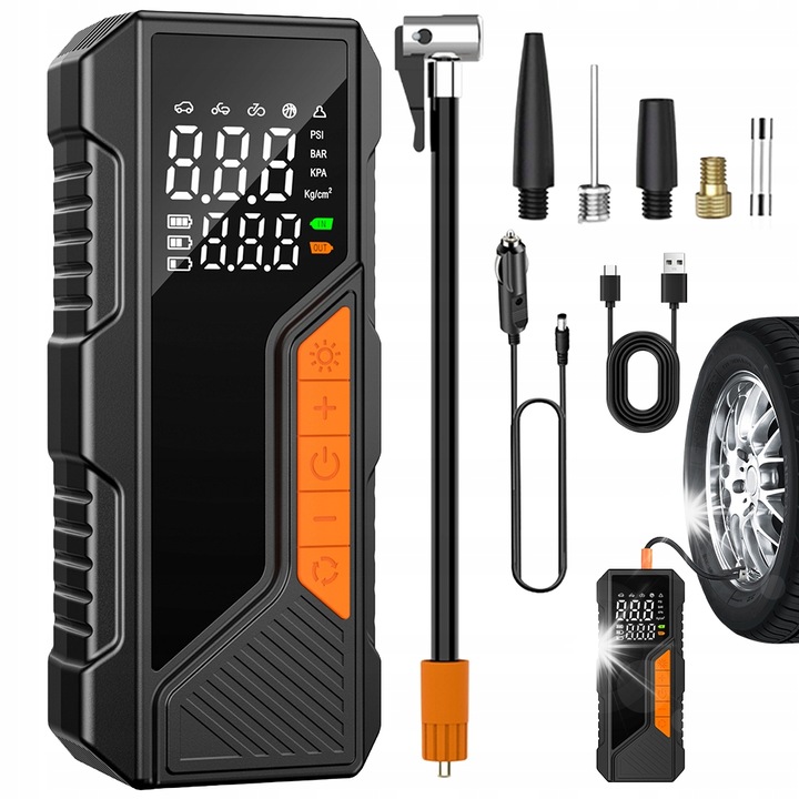 Pompa de umflat electrica, portabila, Bedee, 150 PSI, 4500mAh, cu LED