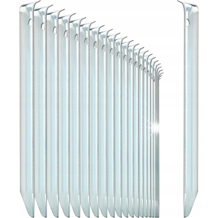 Clei cort, 22x2cm, set 48 buc, metal, argintiu, pentru camping si activitati in aer liber