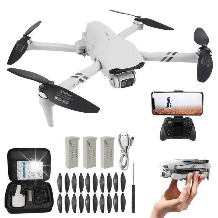 Dron cu camera HD, Bedee, pliabil, 3 baterii 1600 mAh, 34x34x8cm, control de la distanta 200m