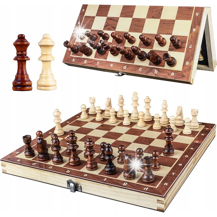 Set de sah din lemn, 500g, compact, portabil, ideal pentru familie, jocuri de societate