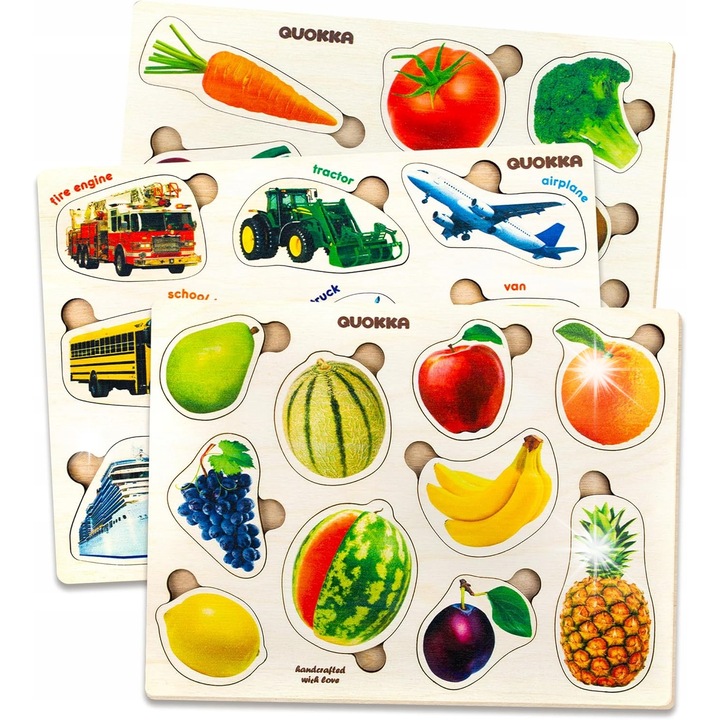 Set puzzle educational din lemn, fructe, 19x25cm, pentru copii 1-3 ani