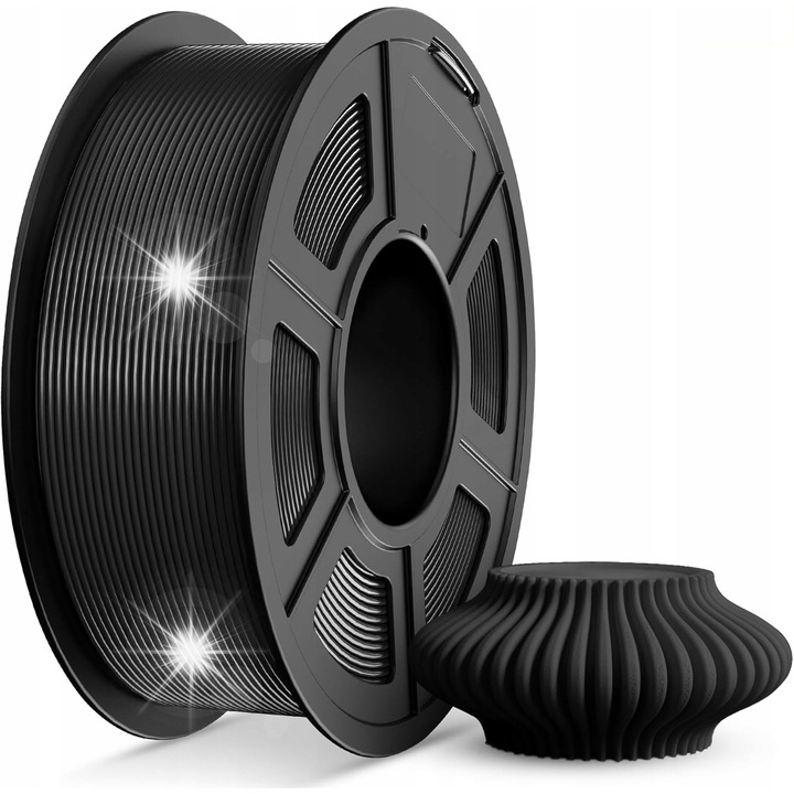 Filament PLA 1,75mm 1kg negru pentru imprimante 3D, finisaj matasos, toleranta precisa, ambalaj vacuum