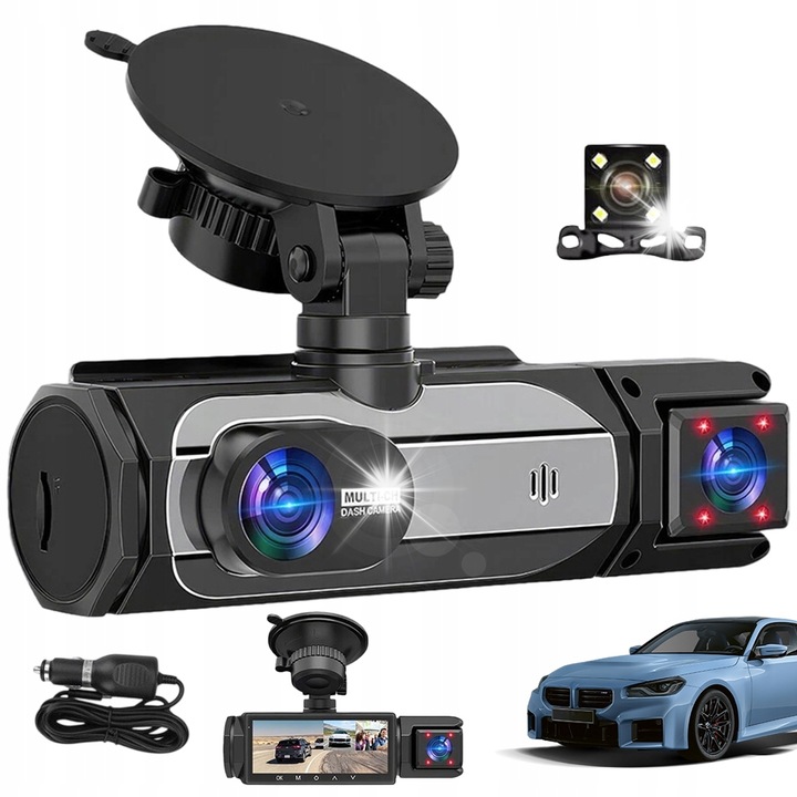 Camera auto DVR, 3 camere, Full HD 1080P, unghi larg, monitorizare 24h, set complet