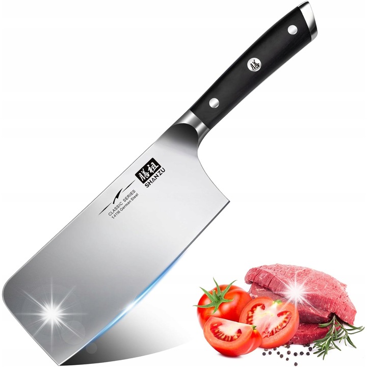 Tais de bucatarie, cutit din otel inoxidabil, 178mm, maner din lemn negru, latime 80,5mm