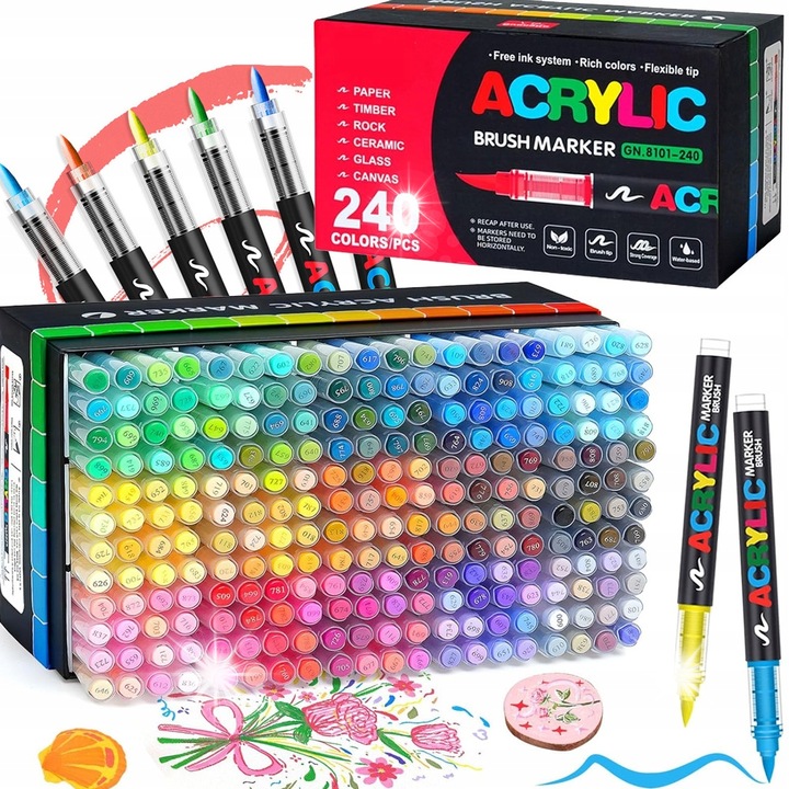 Set 240 Markere Acrilice Bedee, Impermeabile, Multicolore