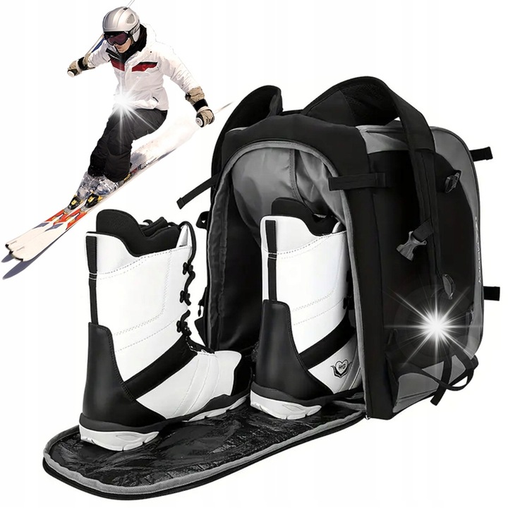 Geanta pentru echipament schi 65L, gri-negru, cu curele reglabile