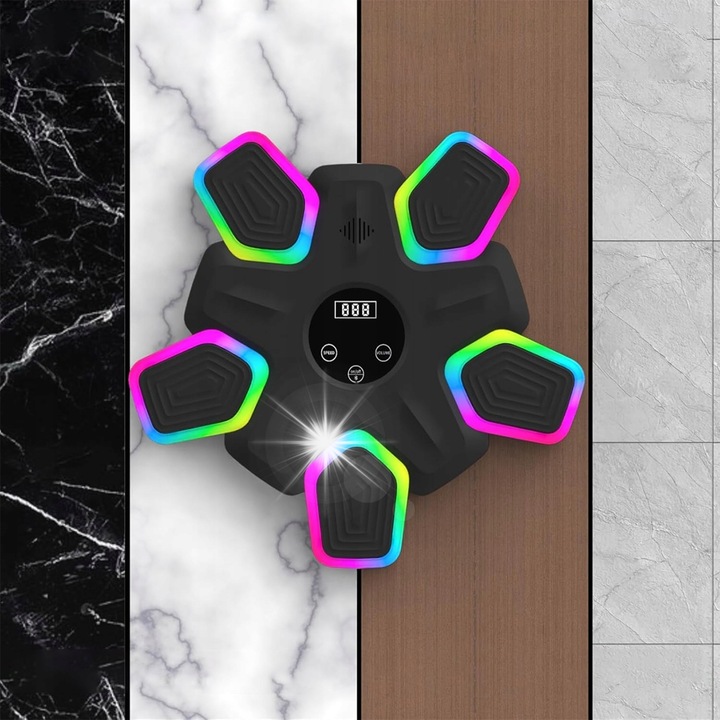 Masina de Boks Muzicala cu LED-uri, 7 Culori, 9 Viteze, Set cu Manusi, 40x4,5x40cm