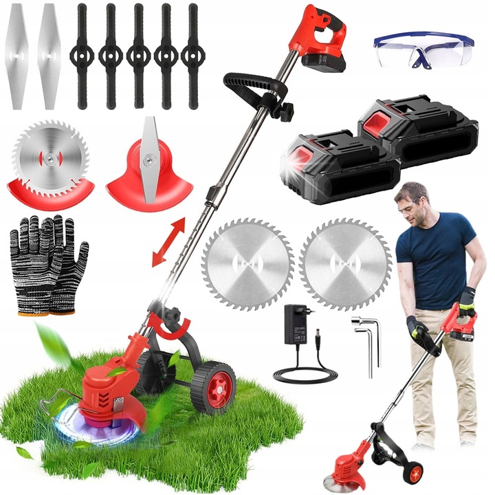 Masina de tuns iarba electrica Bedee, 3 in 1, cu 3 tipuri de lame, negru-rosu, 850W, set complet